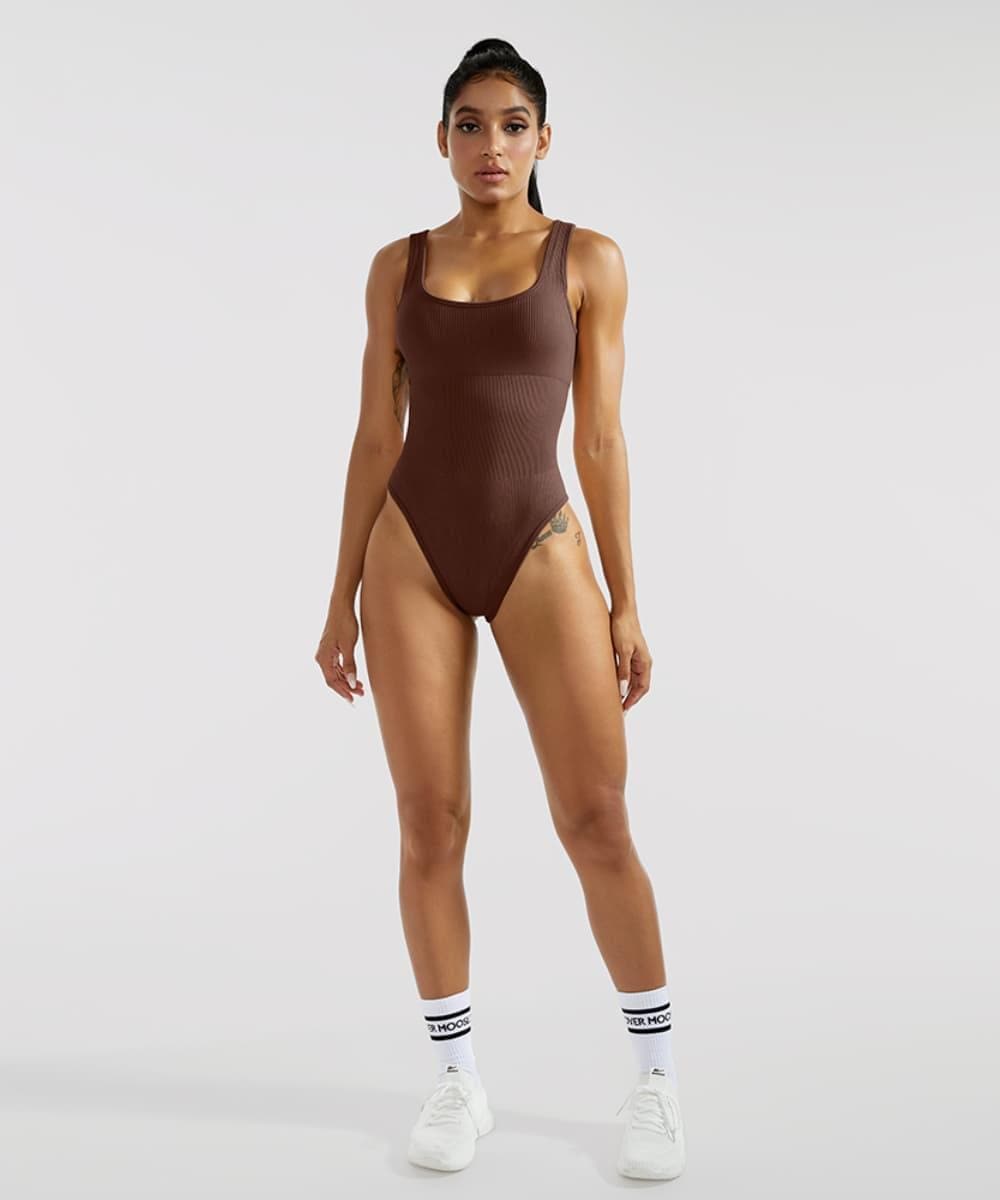 Ribbed Tummy Control Solid Color Sleeveless Seamless Bodysuit